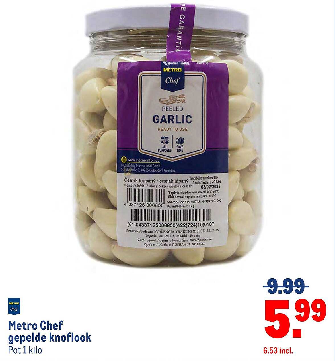 Metro Chef gepelde knoflook Pot 1 kilo