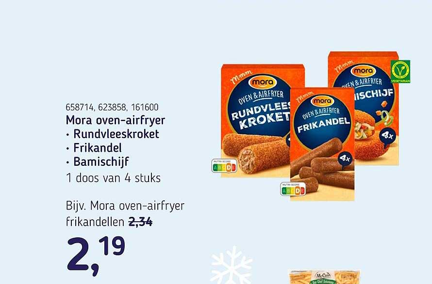 Mora oven-airfryer • Rundvleeskroket • Frikandel • Bamischijf