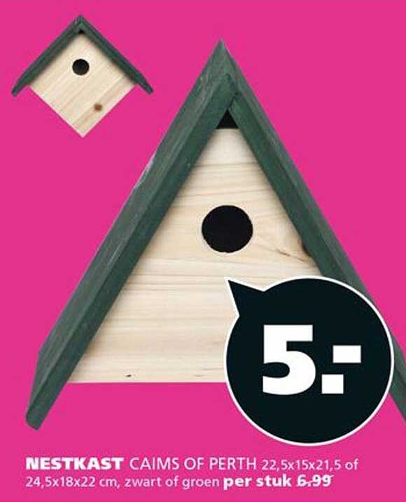 NESTKAST CAIMS OF PERTH 22,5x15x21,5 of 24,5x18x22 cm, zwart of groen per stuk