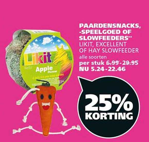 PAARDENSNACKS, SPEELGOED OF SLOWFEEDERS, LIKIT, EXCELLENT OF HAY SLOWFEEDER alle soorten 25% KORTING