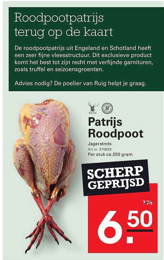 Patrijs Roodpoot SCHERP GEPRIJSD
