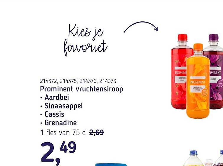 Prominent vruchtenstroop Aardbei Sinaasappel Cassis Grenadine