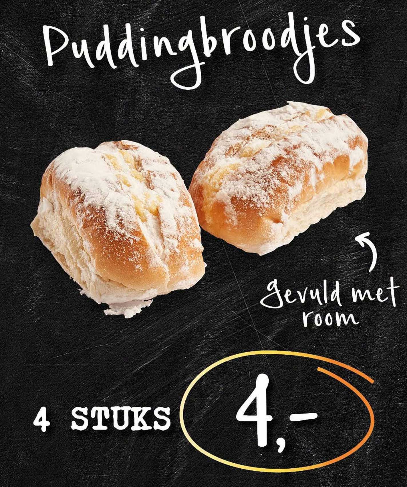 Puddingbroodjes gevuld met room 4 stuks