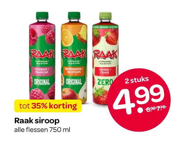 Raak siroop alle flessen 750 ml tot 35% korting 2 stuks