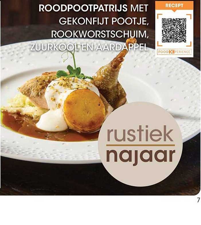 ROODPASTRIJS MET GEKONFIJT POOTJE, ROOKWORSTSCHUIM, ZUURKOOL EN AARDAPPEL