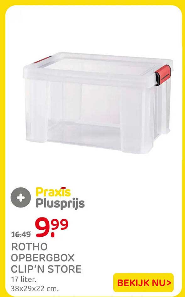 ROTHO OPBERGBOX CLIP’N STORE 17 liter. 38x29x22 cm.