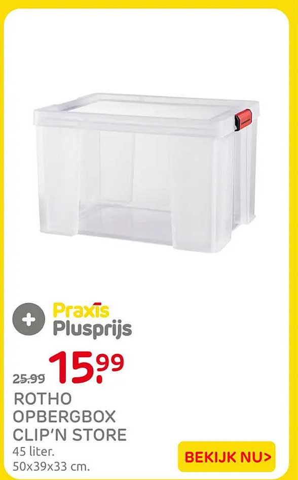 ROTHO OPBERGBOX CLIP'N STORE 45 liter. 50x39x33 cm.