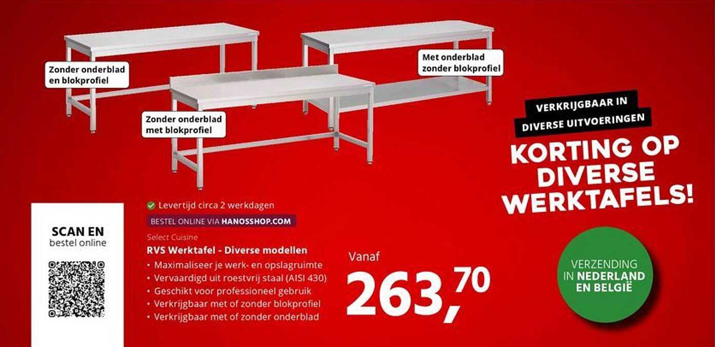 RVS Werktafel - Diverse modellen