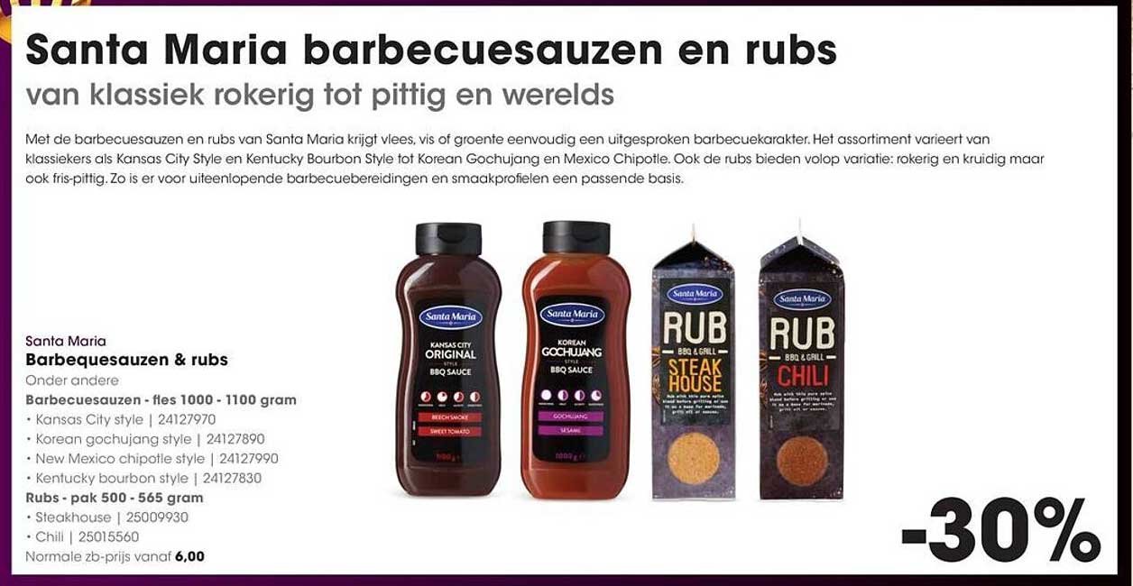 Santa Maria barbecuesauzen en rubs -30%