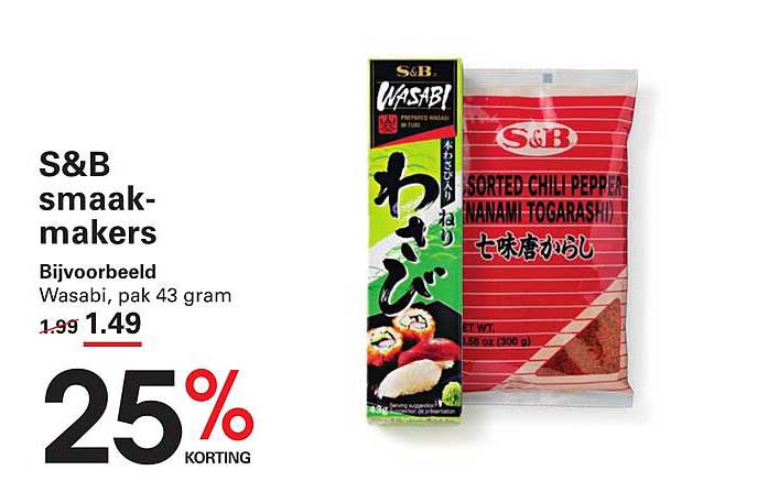 S&B smaak-makers Bijvoorbeeld Wasabi, pak 43 gram 25% korting