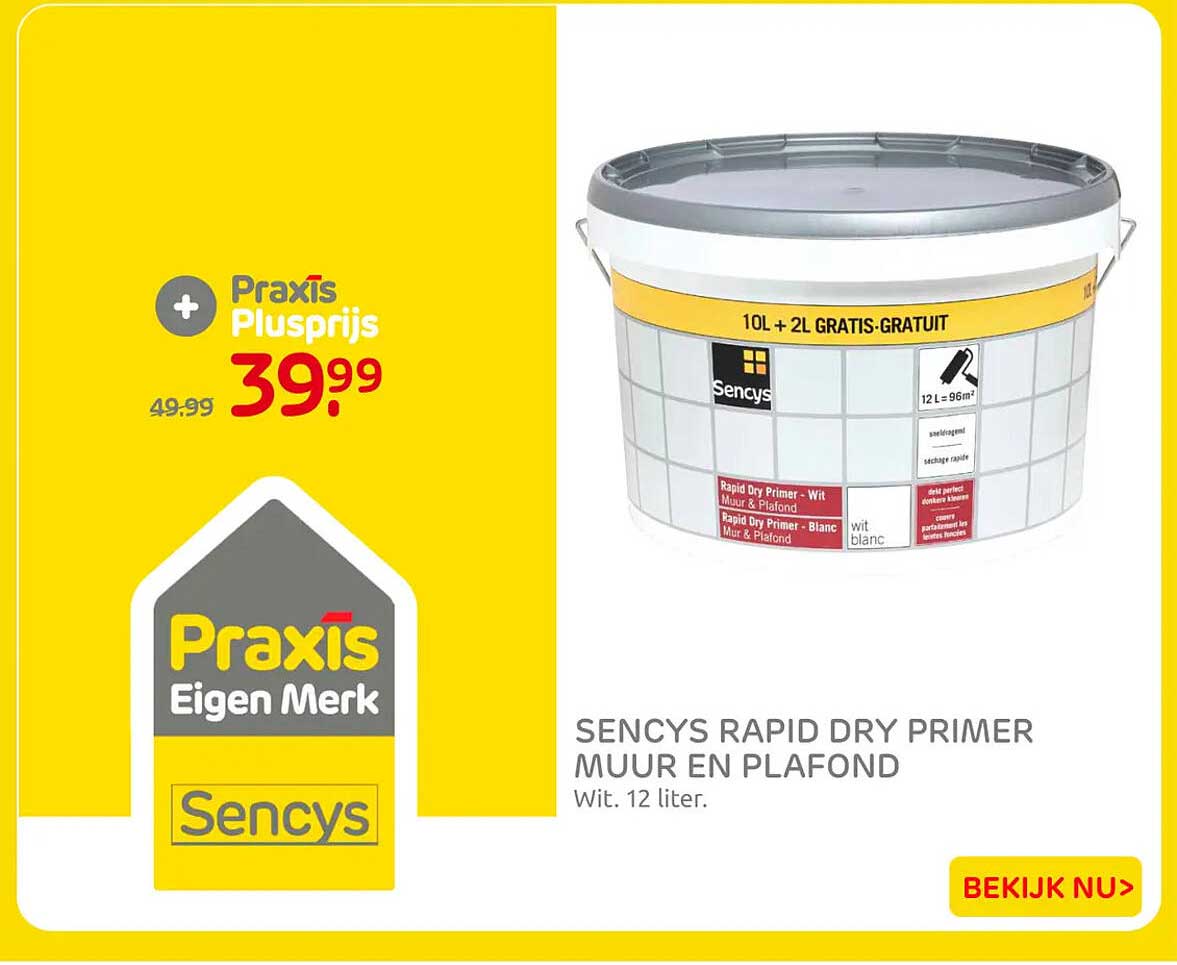 Sencys Rapid Dry Primer muur en plafond 10L + 2L gratis-gratuit