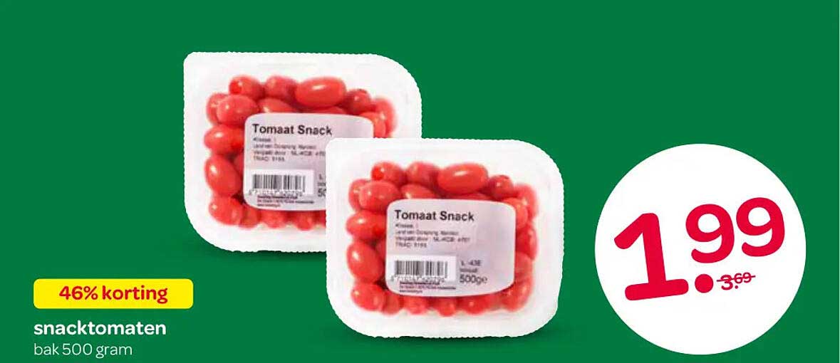 snacktomaten bak 500 gram 46% korting