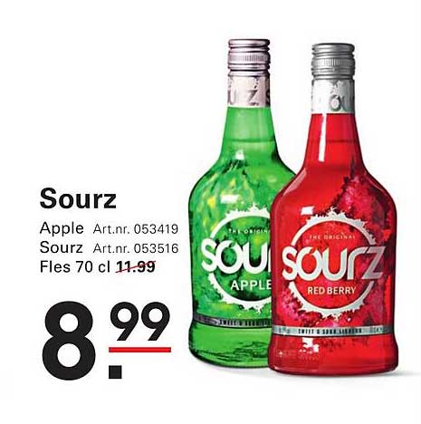 Sourz Apple. Art.nr. 053419 Sourz Art.nr. 053516 Fles 70 cl
