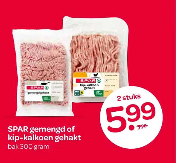SPAR gemengd of kip-kalkoen gehakt bak 300 gram 2 stuks