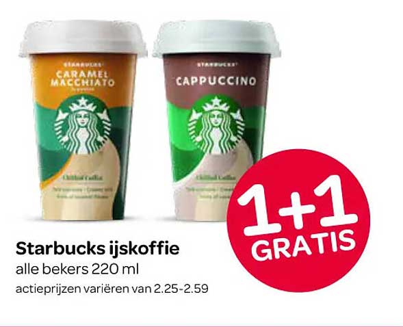 Starbucks ijskoffie alle bekers 220 ml 1+1 GRATIS