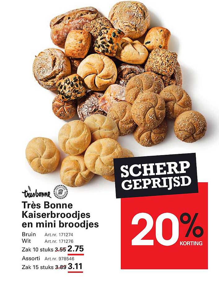 Trés Bonne Kaiserbroodjes en mini broodjes 20% korting