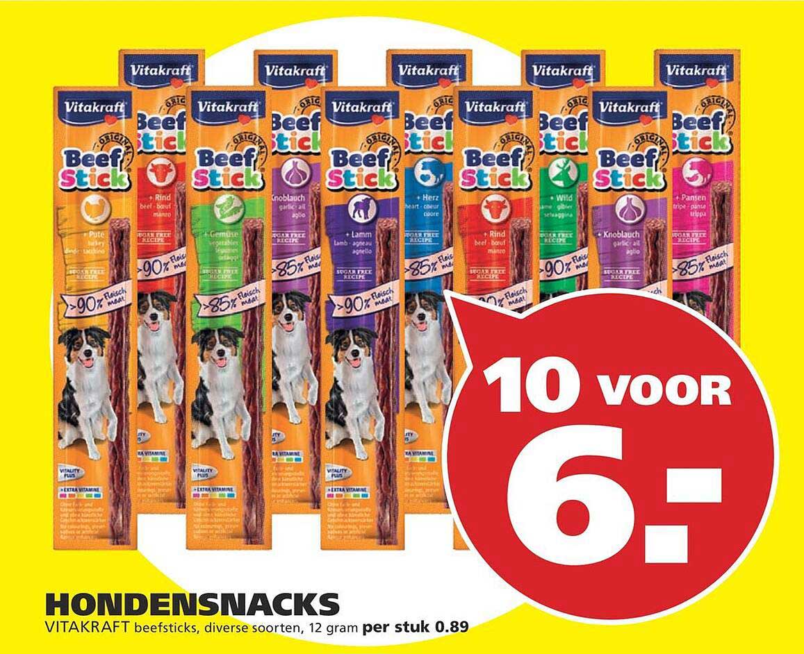 VITAKRAFT beefsticks, diverse soorten, 12 gram per stuk 10 voor 6,-