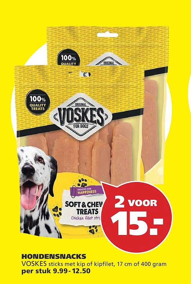 VOSKES sticks met kip of kipfilet, 17 cm of 400 gram 2 voor 15.-