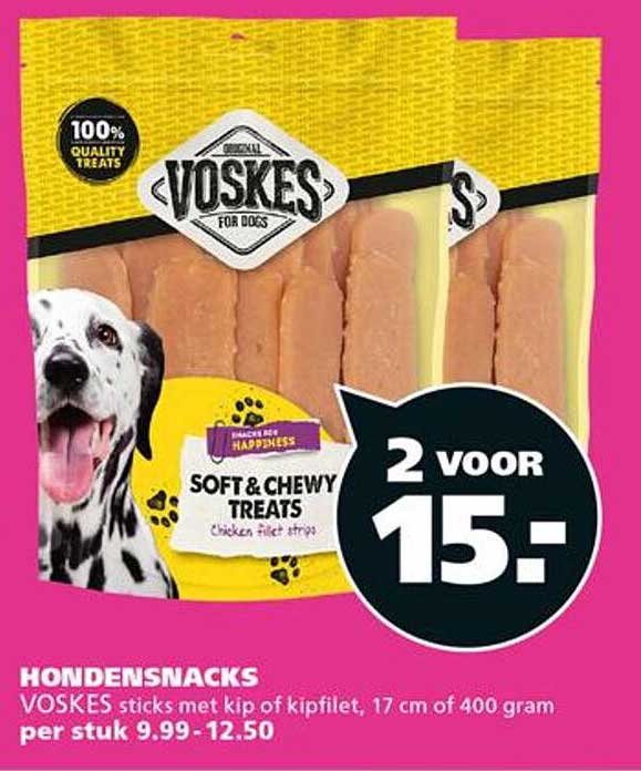 VOSKES sticks met kip of kipfilet, 17 cm of 400 gram 2 voor 15.-