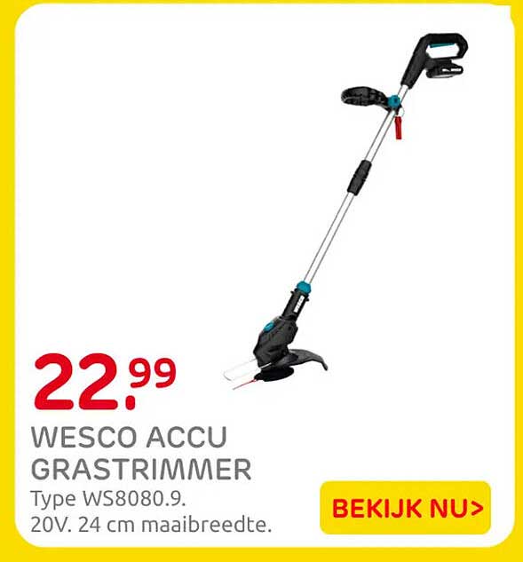 WESCO ACCU GRASTRIMMER Type WS8080.9. 20V. 24 cm maaibreedte.