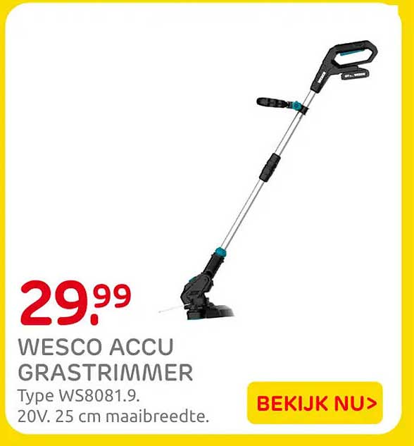 WESCO ACCU GRASTRIMMER Type WS8081.9. 20V. 25 cm maaibreedte.
