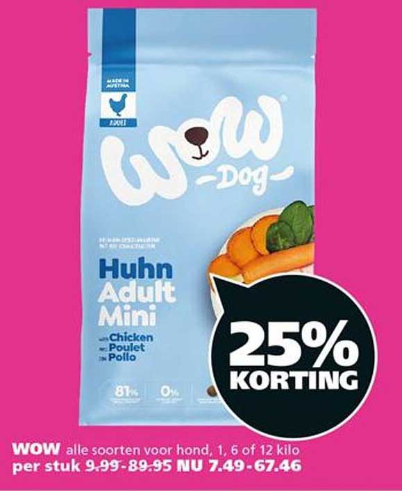 wow alle soorten voor hond, 1, 6 of 12 kilo 25% KORTING