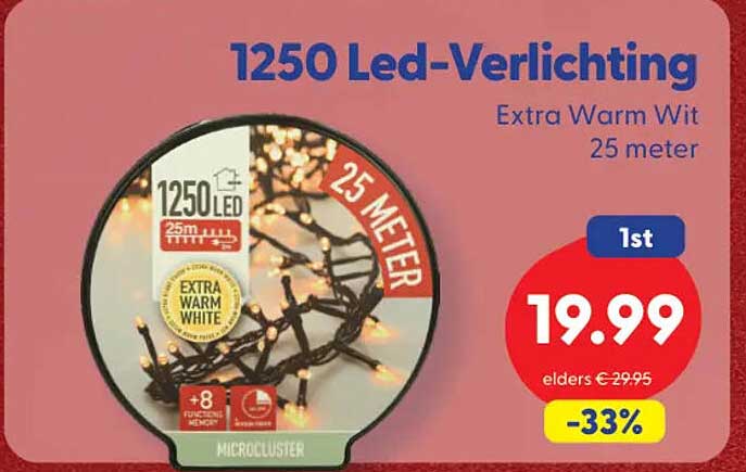 1250 Led-Verlichting Extra Warm Wit 25 meter