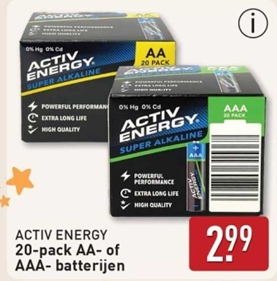 ACTIV ENERGY 20-pack AA- of AAA- batterijen