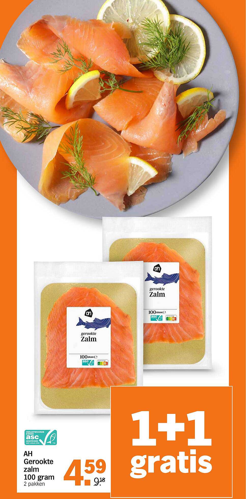AH Gerookte zalm 100 gram 2 pakken