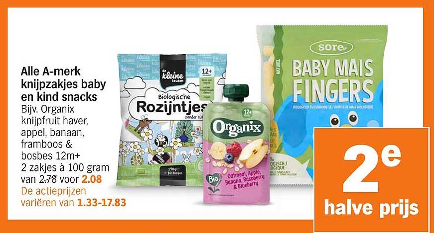 Alle A-merk knijpzakjes baby en kind snacks