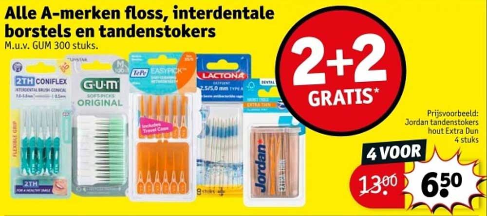 Alle A-merken floss, interdentale borstels en tandenstokers M.u.v. GUM 300 stuks.