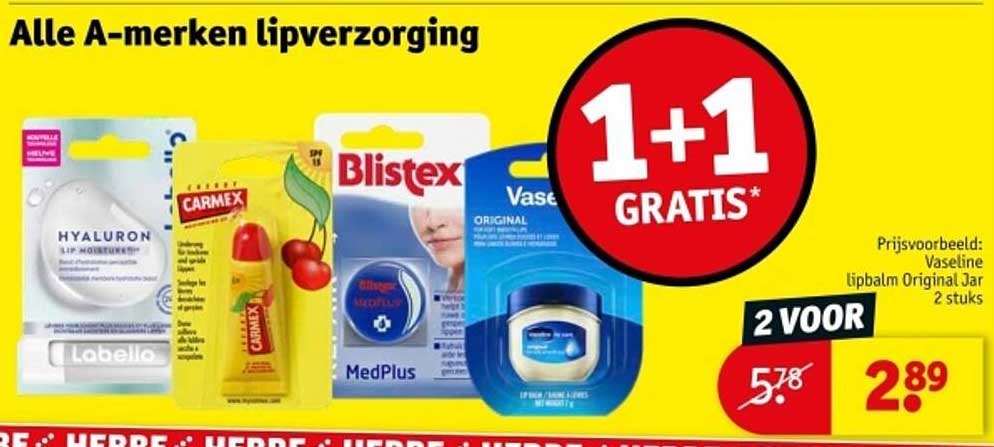 Alle A-merken lipverzorging 1 + 1 GRATIS*