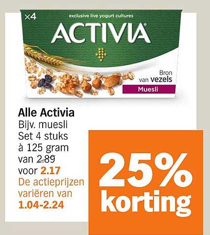 Alle Activia Bijv. muesli Set 4 stuks à 125 gram van 2.89 voor 2.17