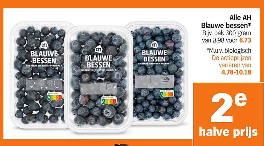 Alle AH Blauwe bessen* Bijv. bak 300 gram van 8.98 voor 6.73
