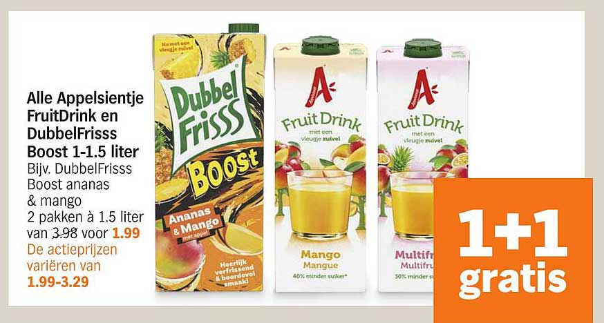 Alle Appelsientje FruitDrink en DubbelFrisss Boost 1-1.5 liter