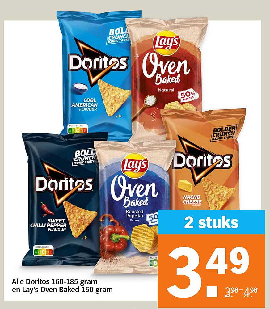 Alle Doritos 160-185 gram en Lay's Oven Baked 150 gram