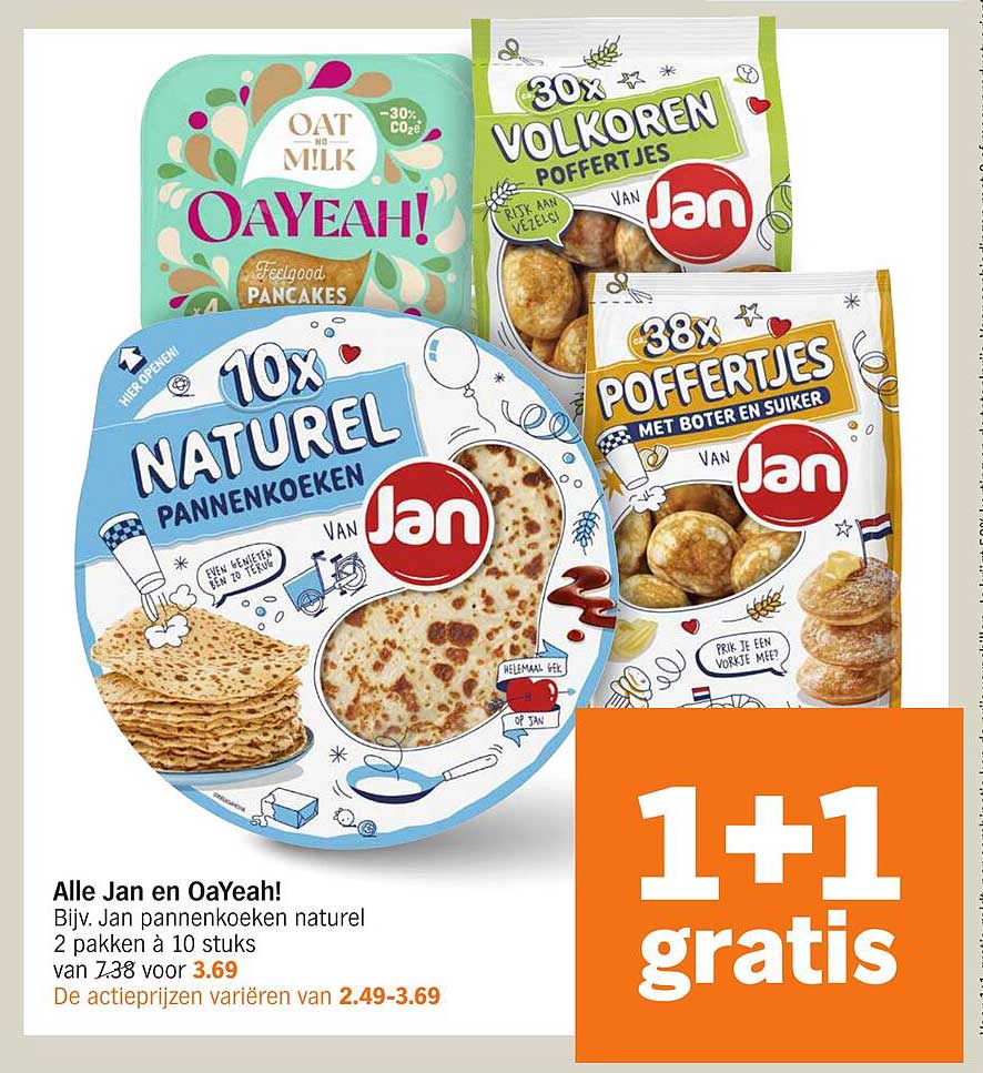 Alle Jan en OaYeah! Bijv. Jan pannenkoeken natuur 2 pakken à 10 stuks