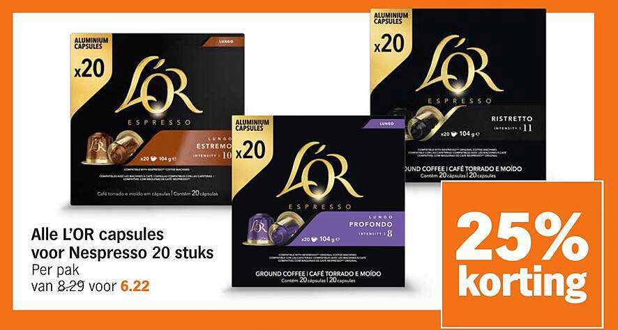 Alle L’OR capsules voor Nespresso 20 stuks