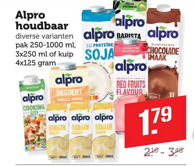 Alpro houdbaar diverse varianten pak 250-1000 ml, 3x250 ml of kuip 4x125 gram