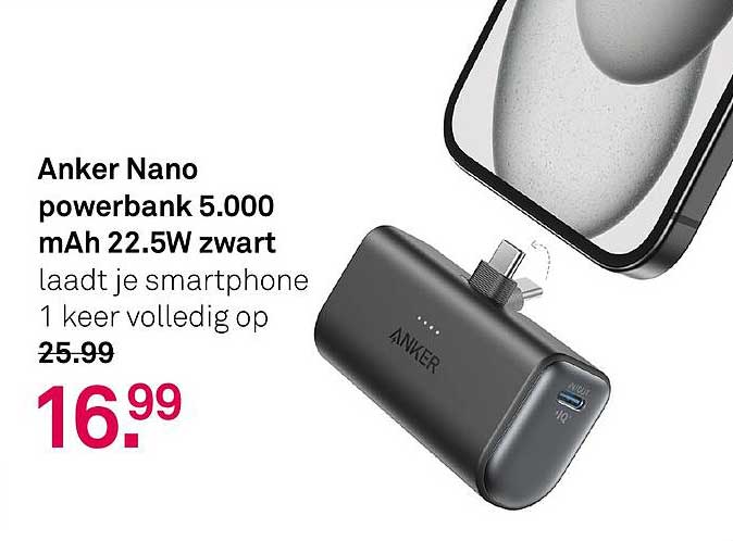 Anker Nano powerbank 5.000 mAh 22.5W zwart