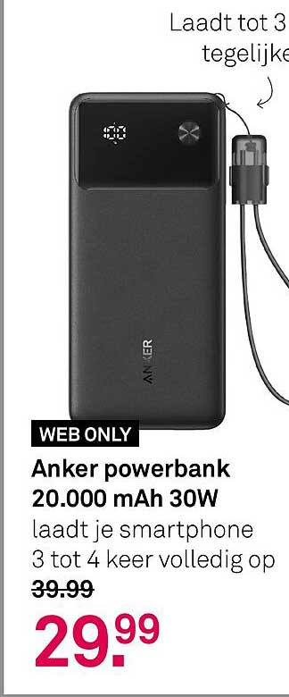 Anker powerbank 20.000 mAh 30W