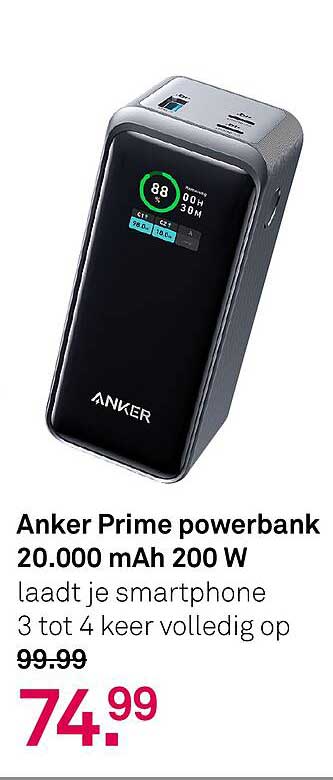 Anker Prime powerbank 20.000 mAh 200 W