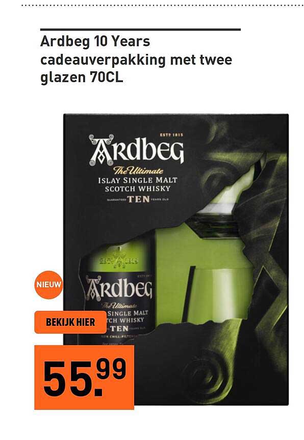 Ardbeg 10 Years cadeauverpakking met twee glazen 70CL