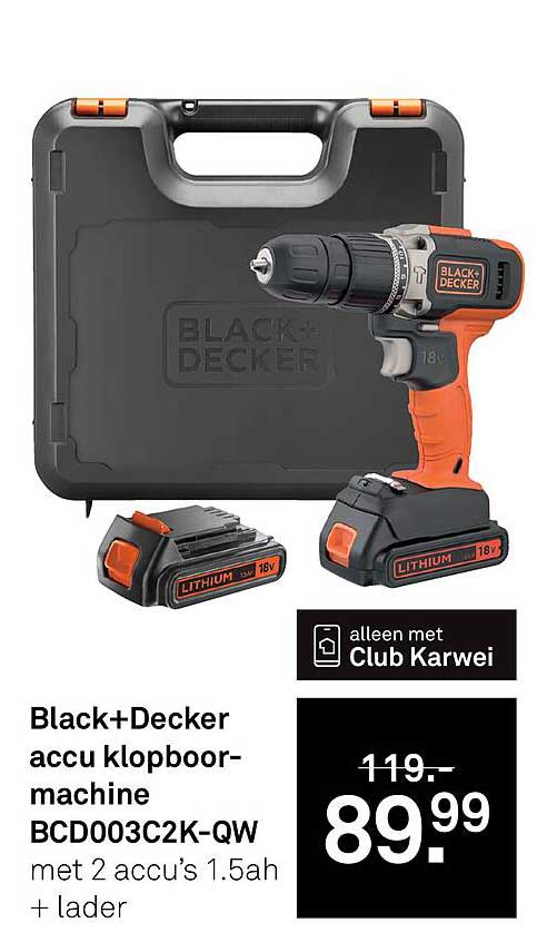 Black+Decker accu klopboormachine BCD003C2K-QW met 2 accu’s 1.5ah + lader