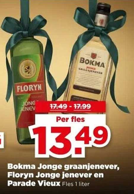 Bokma Jonge graanjenever, Floryn Jonge jenever en Parade Vieux Fles 1 liter