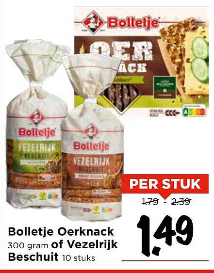 Bolletje Oerk nack 300 gram of Vezelrijk Beschuit 10 stuks