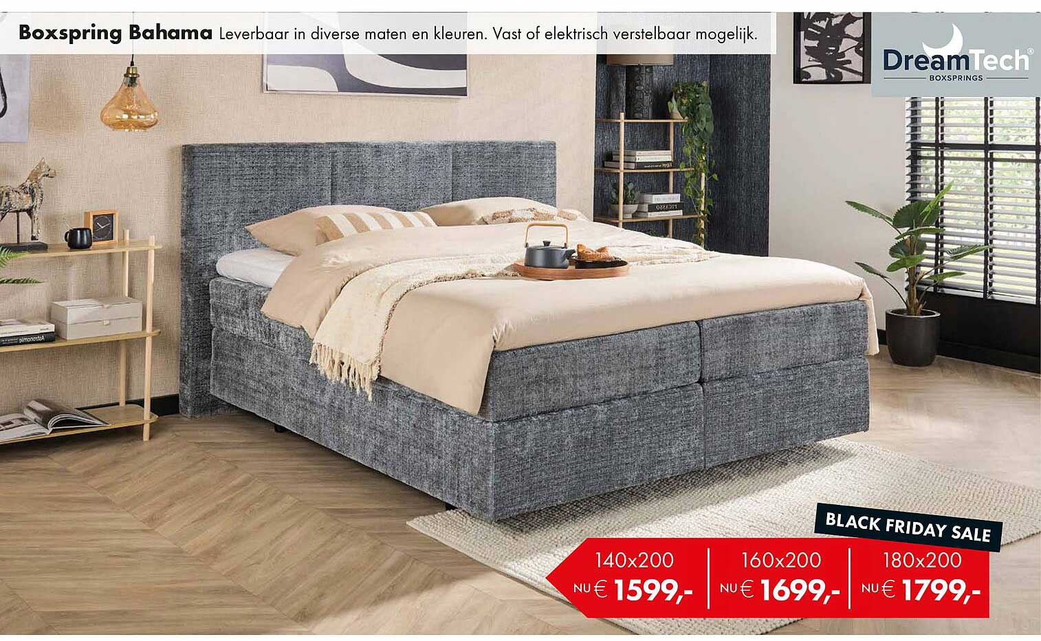 Boxspring Bahama Leverbaar in diverse maten en kleuren. Vast of elektrisch verstelbaar mogelijk.