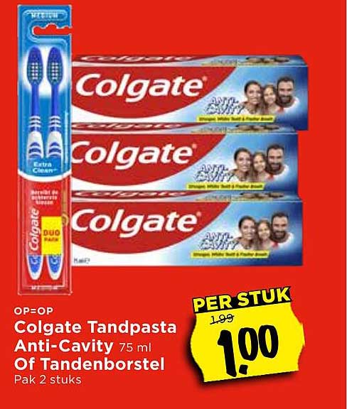 Colgate Tandpasta Anti-Cavity 75 ml Of Tandenborstel Pak 2 stuks