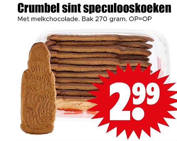 Crumbel sint speculooskoeken met melkchocolade. Bak 270 gram. OP=OP