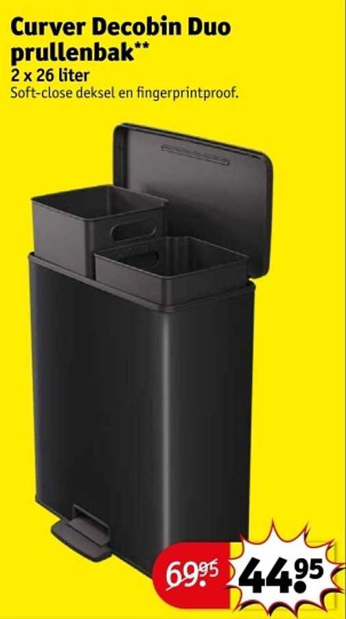 Curver Decobin Duo prullenbak** 2 x 26 liter Soft-close deksel en fingerprintproof.